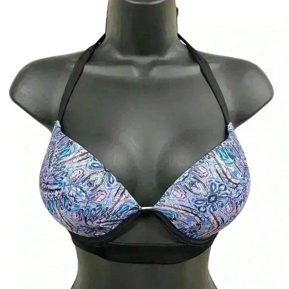 Victoria's Secret Hottie Halter Geometric Padded Double Strap Bikini Top Size34D - Picture 1 of 12